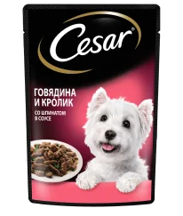 Влажный корм CESAR<sup>®</sup> говядина с кроликом в шпинатном соусе